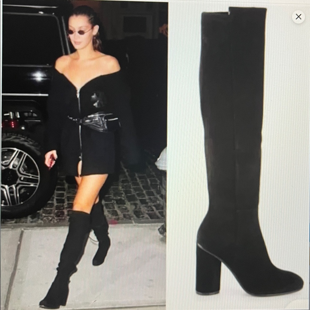 Stuart Weitzman Eloise Asphalt Suede Heeled Boots - Picture 9 of 15